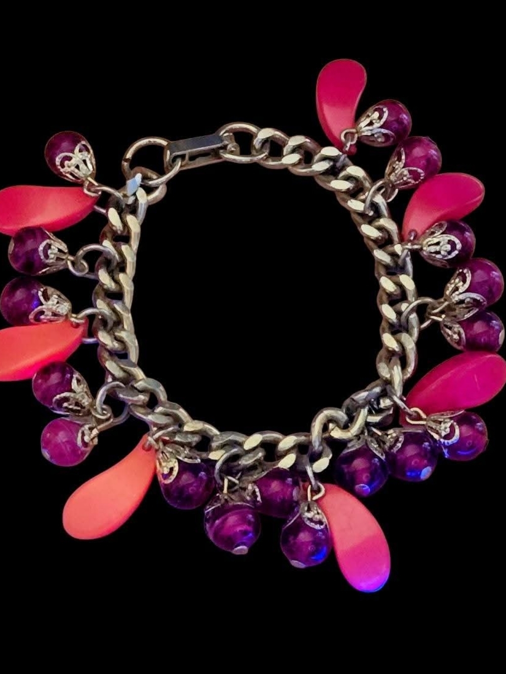 Vintage Art Glass & Lucite Bracelet- UV Reactive - Neon Glow